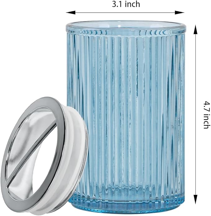 Toothbrush Holders for Bathrooms, 2pcs Glass Toothbrush Holder, 12oz Bathroom Tumbler and Mouthwash Cup, Tooth Brush and Toothpaste Organizer for Bathroom Vanity Countertop (Blue Silver)