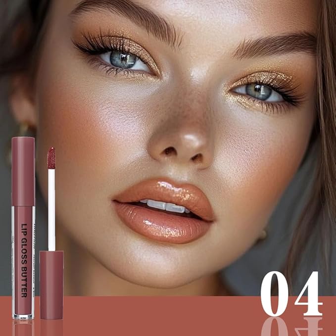 2Pcs Brown Nourishing Lip plumper Gloss, Long Wear Hydration Mini Liquid Lipstick Makeup, Moisturizing High Shine Lip Glow Oil Fresh Lightweight Glossy Plumping Lip Gloss for Women (01+04)