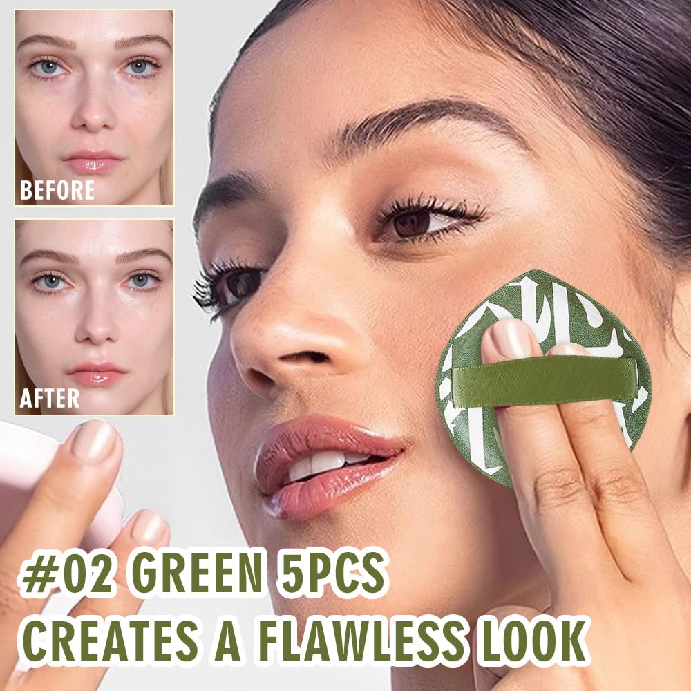 Makeup Sponge for Foundation Concealer and Powder,Latex Free Blender Sponge for Natural and Easy Makeup Soft Long Lasting Beginner-friendly,Travel Size Beauty Makeup Tools (Green XL 5 Pcs)