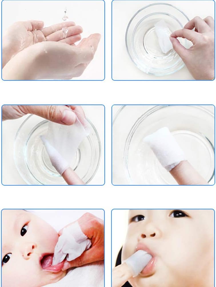 120Pcs Baby Teeth Soft Gauze Finger Clean Oral Hygiene Tongue Milk Stain Cleaning for 0-2 Years Old