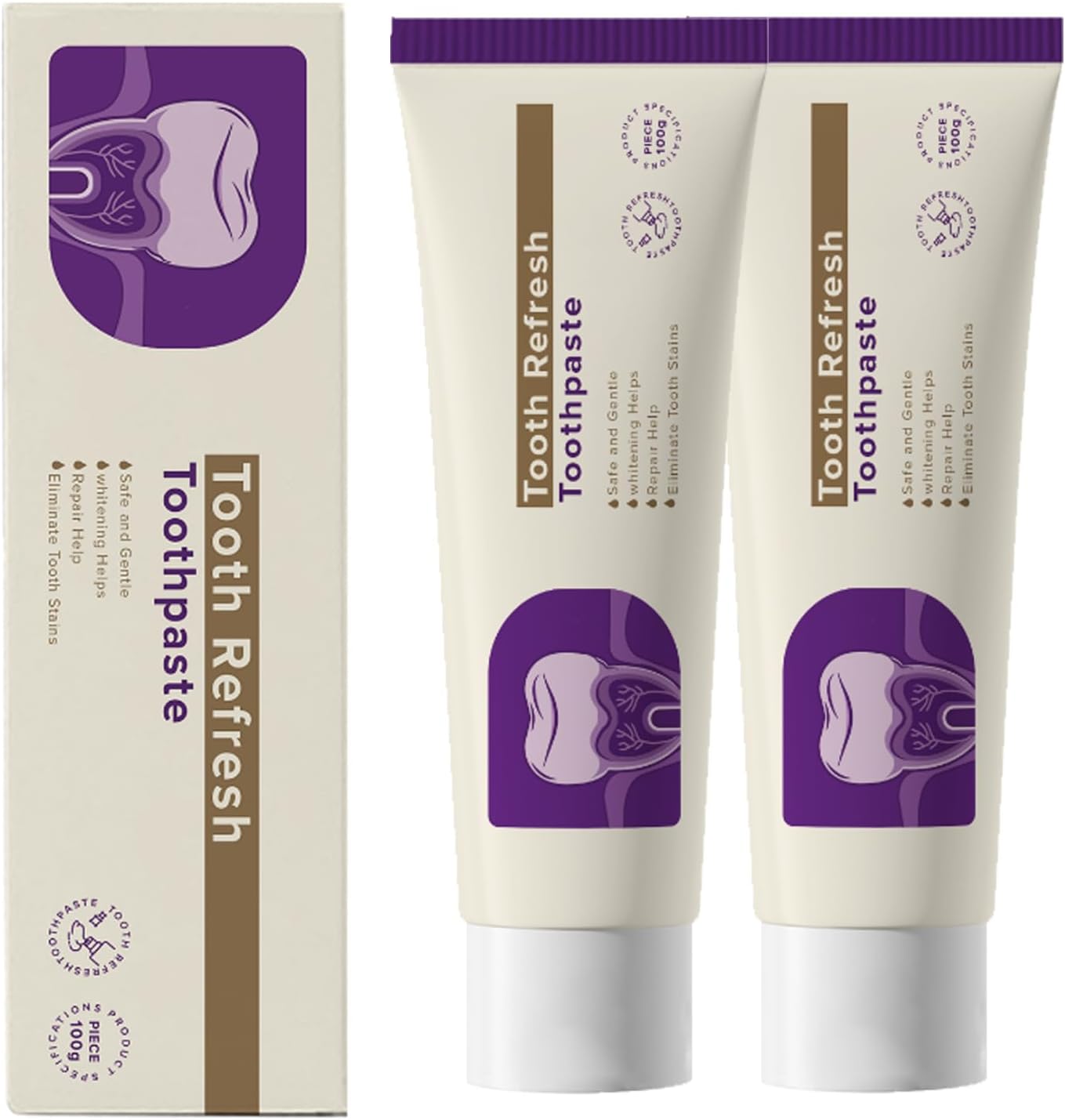 Tooth Refresh Toothpaste, Fresh Breath Whitening Toothpaste, Natural Oral Care & Enamel Repair, Helps Remove Coffee, Tea & Wine Stains, Fresh Minty Gel 2-Pack