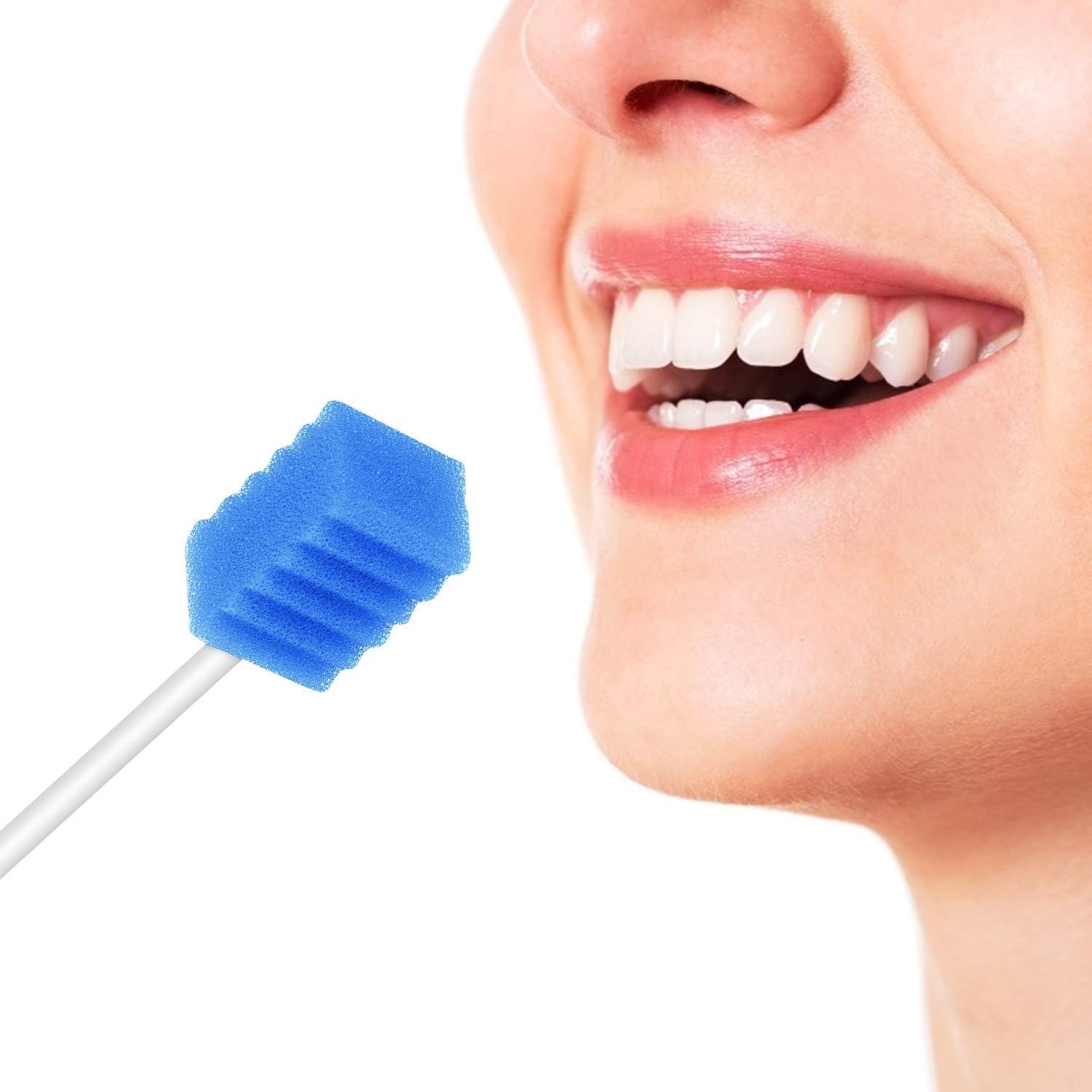 300 Pcs Oral Swabs Disposable - Longer Unflavored & Sterile Dental Sponge Swabs for Mouth Cleaning - Individually Wrapped, Medical Grade, Latex-Free for Oral Care (Blue 300)