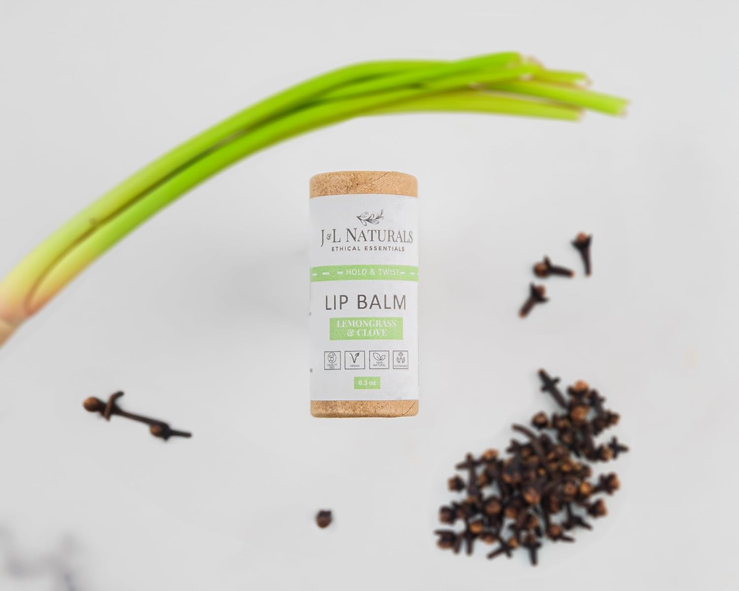 J&L Naturals Sustainable Lip Balm | Organic Ingredients, 100% Natural, Eco-Friendly | Cruelty Free, Vegan, Paraben Free, Silicone Free (Lemongrass & Clove, 5-Piece Bundle)