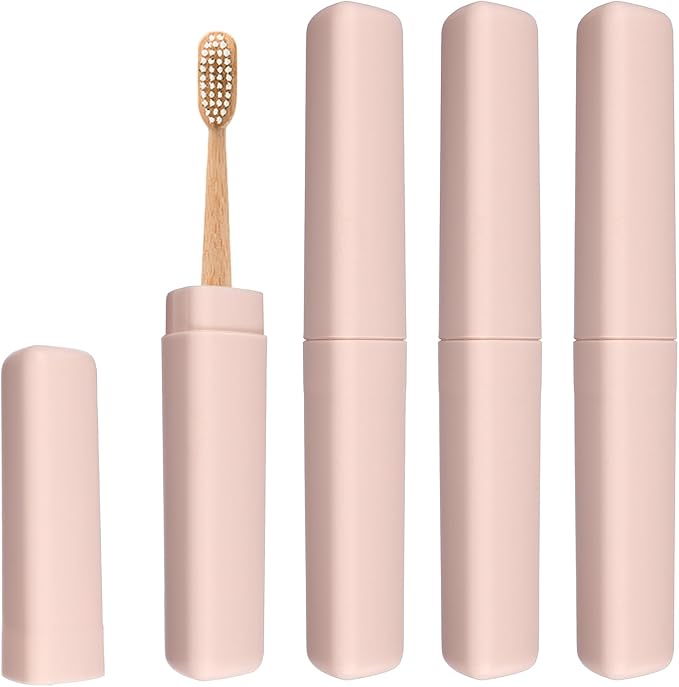 uxcell 4Pcs Travel Toothbrush Case, 8.27 x 1.38 Portable Travel Toothbrush Holder, Plastic Toothpaste Container for Bathroom, Gym, Business Trip, Camping, Pink