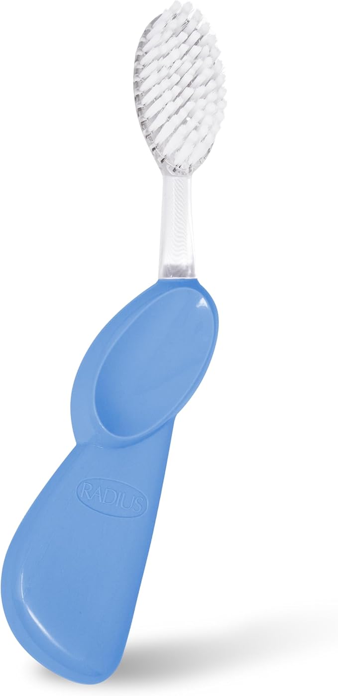 RADIUS Toothbrush Big Brush with Replaceable Brush Head BPA Free ADA Accepted - Left Hand - Pastel Periwinkle Blue Brush with Pastel Periwinkle Blue Case