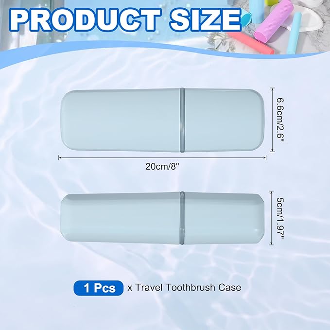 uxcell Travel Toothbrush Case, 7.9x2.6x2 Portable Travel Toothbrush Holder with Flat, Plastic Toothpaste Container for Bathroom, Gym, Business Trip, Camping, Sky Blue