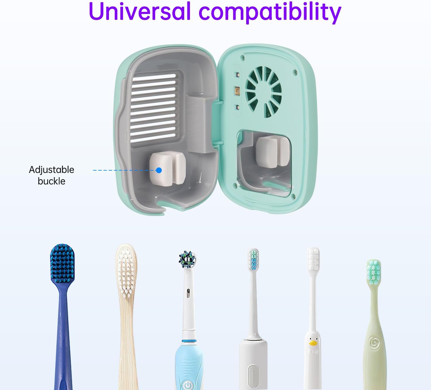 Toothbrush Holder, Toothbrush Cleaner Case, Portable USB Charging Toothbrush Cover with U V-C Light, Travel Toothbrush Holder (Green-Fan)