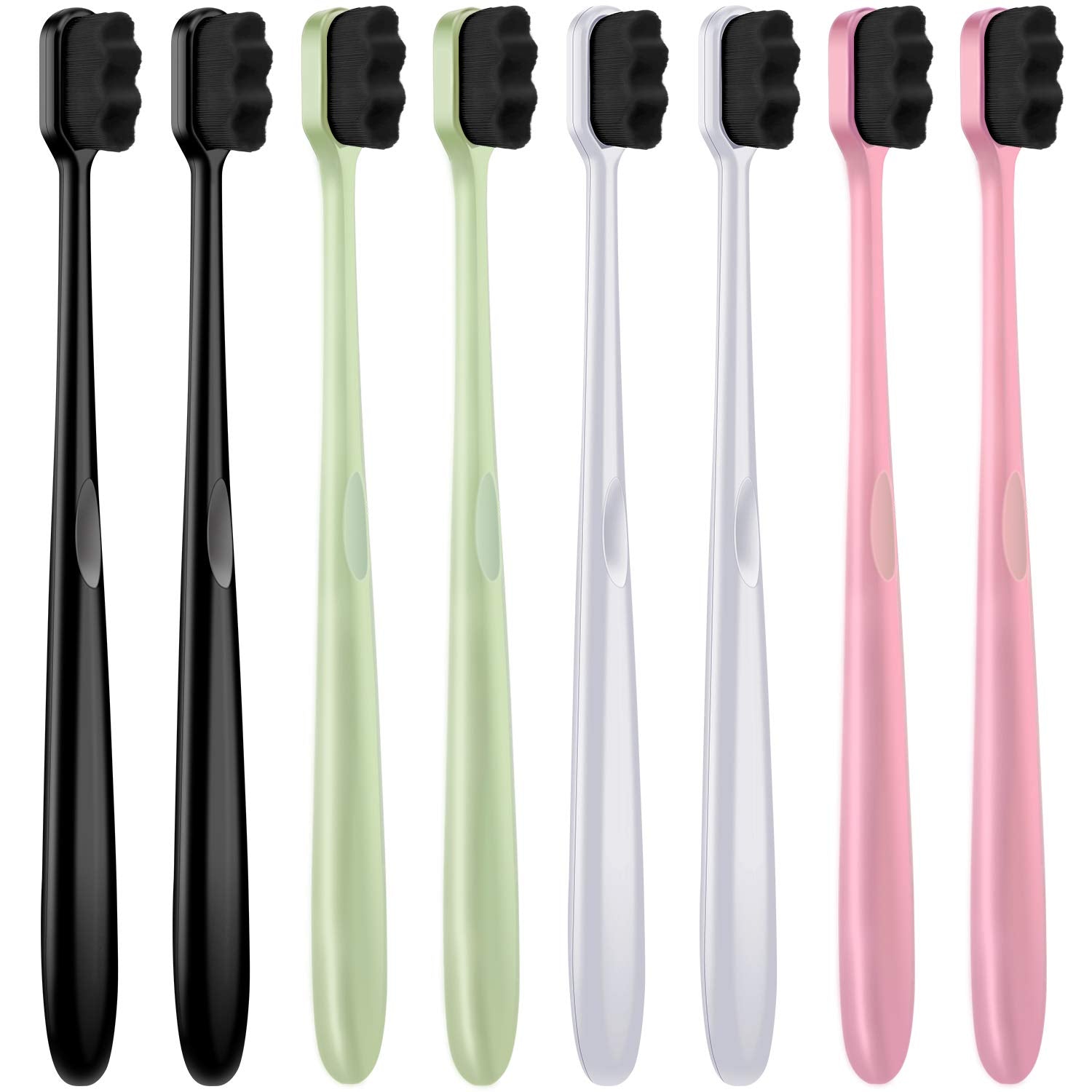 Patelai 8 Pcs Extra Soft Toothbrush Micro Nano with 20, 000 Ultra Soft Bamboo Charcoal Bristles for Adult, Sensitive Gum, Brace and Gum Recession(Black, White, Pink, Green Handle with Black Bristle)