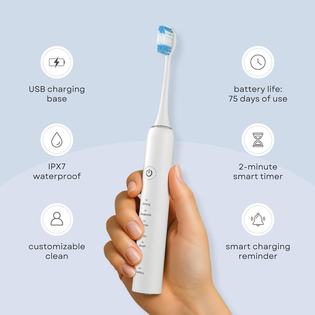 Electric Toothbrush and Flosser Combo Kit | Deep Clean Rechargeable Toothbrush | Easy Gliding Dental Floss for Gentle Gum Care | Cordless Sonic Power | 6 Cleaning Modes | Black