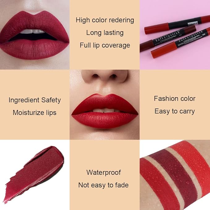 BINGBRUSH 3 Colors Longwear Lipstick Pack Set, Matte Color Stick Ultimate Lip Crayon for Makeup Collection - Nourishing Waterproof Velvet Lipgloss Lip Stain (10# 11# 18#)