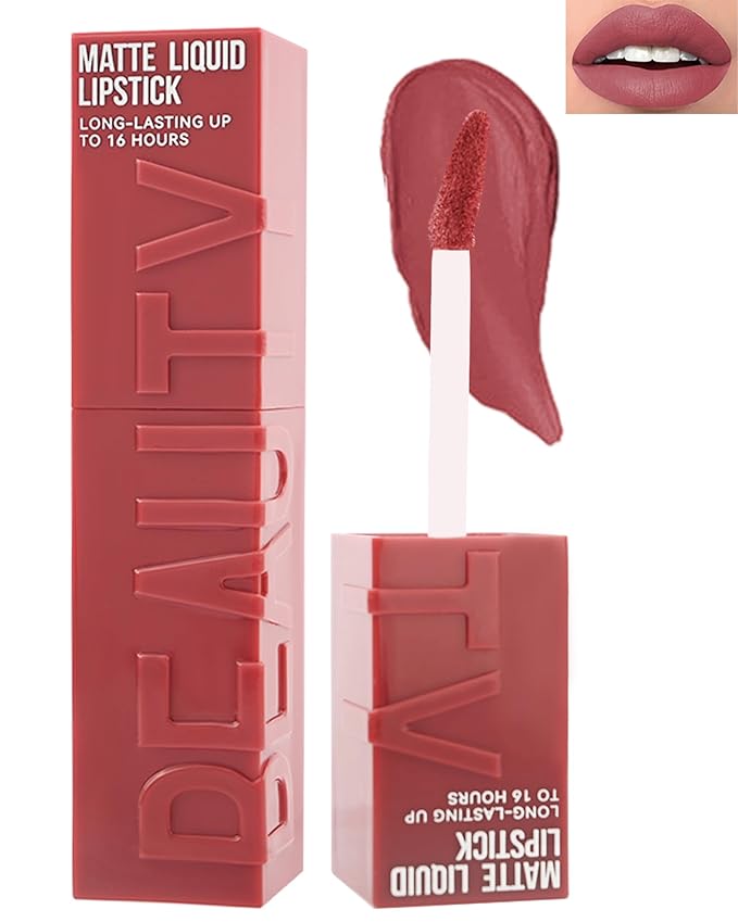 Matte Liquid Lipstick for Women, 1Pcs Highly Pigmented Color Lip Stain Tint, Super Velvet Matte Lip Gloss, Up to 16H Wear, Long Lasting Waterproof Non-Stick Cup Lip Makeup-03# Pink Neutral