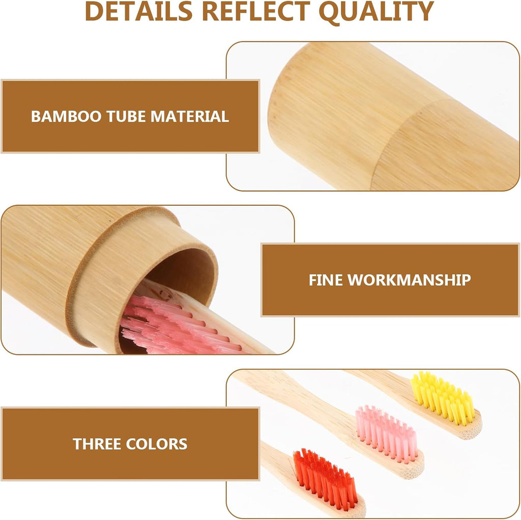 Healifty Bamboo Toothbrushes Holder Portable Wood Toothbrush Cover Disposable Travel Toothbrushes Rustic Tooth Brush Container Tubes Individual Storage Organizer Kit for Homestay Hotel