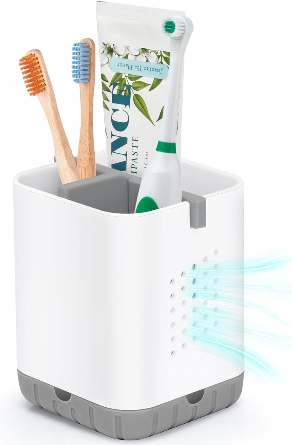 Boperzi Toothbrush Holders for Bathrooms, Detachable Electric Toothbrush Holder, Kids Toothbrush Holder Drainage, 3 slot Toothbrush and Toothpaste Holder Storage Caddy, Toothbrush Organizer White/Grey