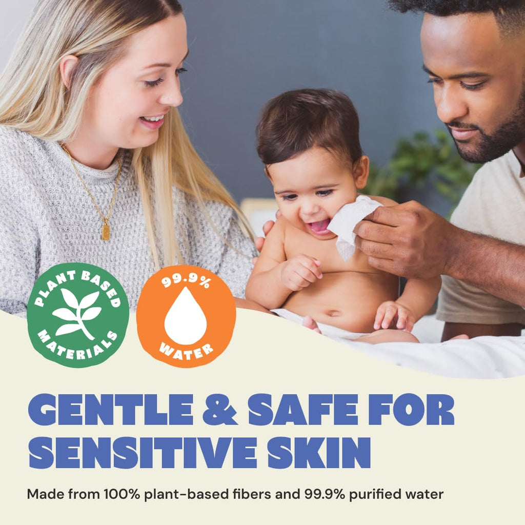 DYPER 99.9% Water-Based Baby Wipes, Hypoallergenic & Unscented Baby Wipes, Made from Plant-Based Material, Gentle for Sensitive Skin, Plastic-Free Wet Wipes, Pack of 4 (224 Count)