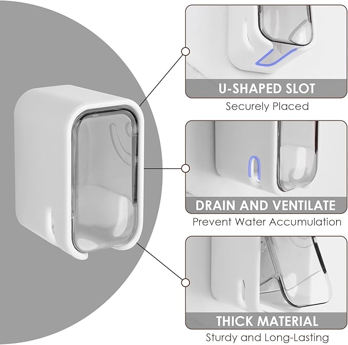 2 Pack Toothbrush Holders for Bathrooms Shower, Wall Mount Toothbrush Organizer with Cover, Self Adhesive Electric Toothbrush Storage, Quick Dry Toothbrush Hanger (Grey & Orange)