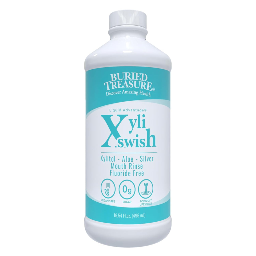 Xyli Swish - All Natural Formulated Nano Silver, Xylitol & Aloe Mouthwash - Alcohol and Fluoride Free - Oral Rinse to Fight Bad Breath & Dry Mouth - Peppermint Flavor - 16oz.