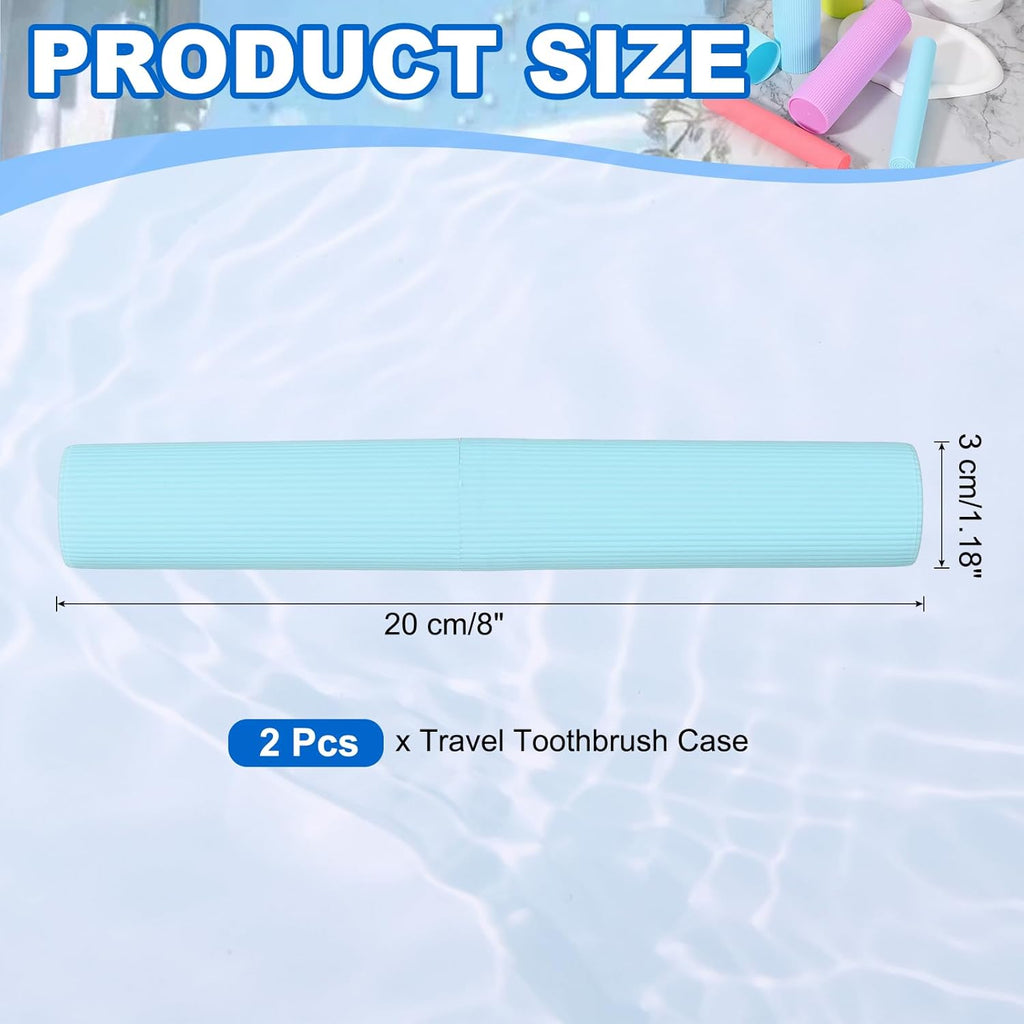 uxcell 2Pcs Travel Toothbrush Case, 7.9x1.2x1.2 Portable Travel Toothbrush Holder with Stripe, Plastic Toothpaste Container for Bathroom, Gym, Business Trip, Camping, Blue