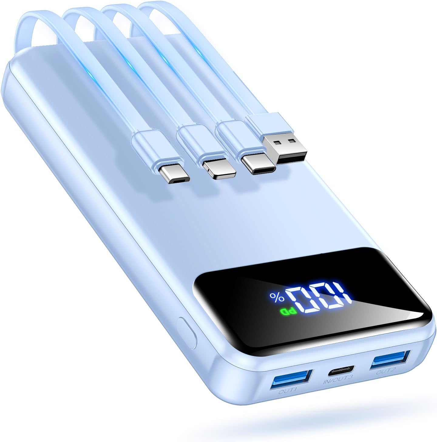 Portable Charger Power Bank 50000mAh Battery Pack, 22.5W Fast Charging PowerBank with Built in Cables,Travel Essential USB-C Portable Phone Charger for iPhone Samsung Pixel Android iPad-Blue