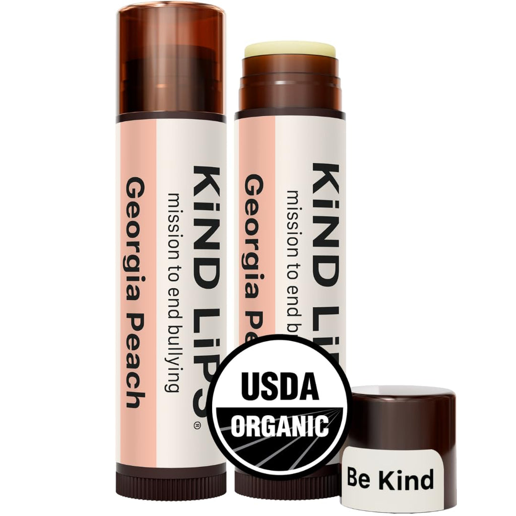Kind Lips Organic Georgia Peach Lip Balm 2-Pack - Natural Cruelty-Free Moisturizer, Gluten-Free, Made in USA