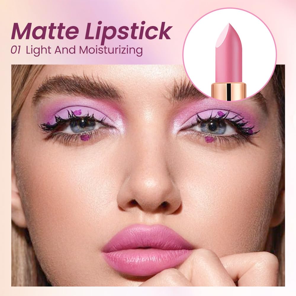 Pink Nude Lip Stick,Matte Cream Lipstick Set for Women,Long Lasting Waterproof Smudge Proof Velvet lipsticks Crayon,Lip Makeup Kit Travel Size,Vegan & Cruelty-free (Pack of 1)