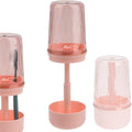 Toothbrush Holder Stand with Cup/Cover, Adjustable Height Toothbrush Organizer with 3 Slots, Portable for Bathroom, Travel, Camping (Pink)