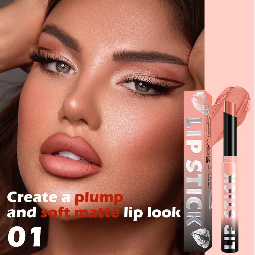 Warm Pink Matte Lipstick for Women, Long Lasting Waterproof Transfer-Proof Vegan, 24 Hours Moisturizing Glossy Shine Lip Gloss, Lipstick Palette Beauty Products Makeup All-Day Formula A01#