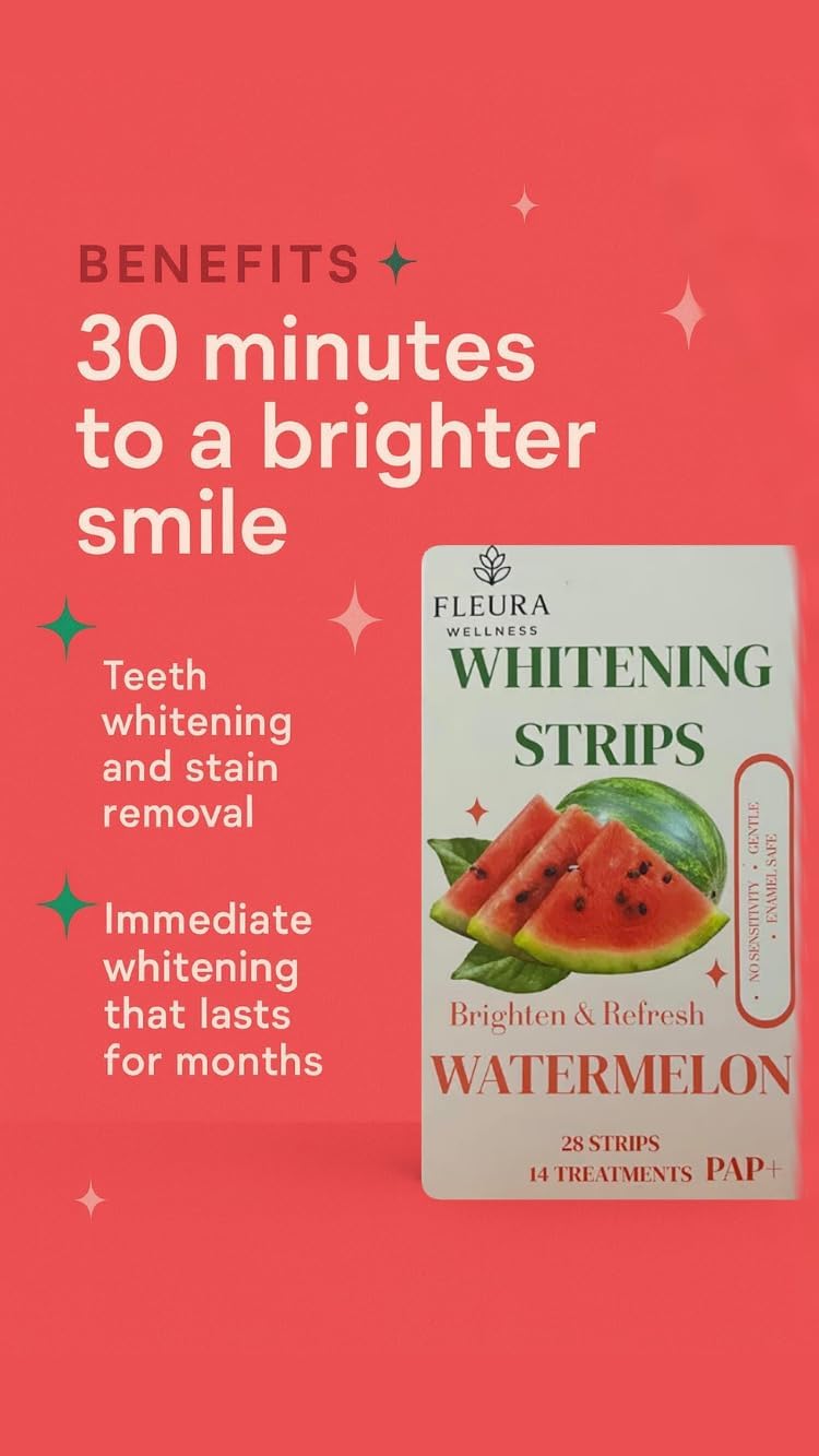 Pap Teeth Whitening Strips – Peach and Watermelon Flavor | Enamel-Safe, Sensitivity-Free Whitening, Gentle Daily Use, 28 Strips (14 Treatments) (Watermelon)