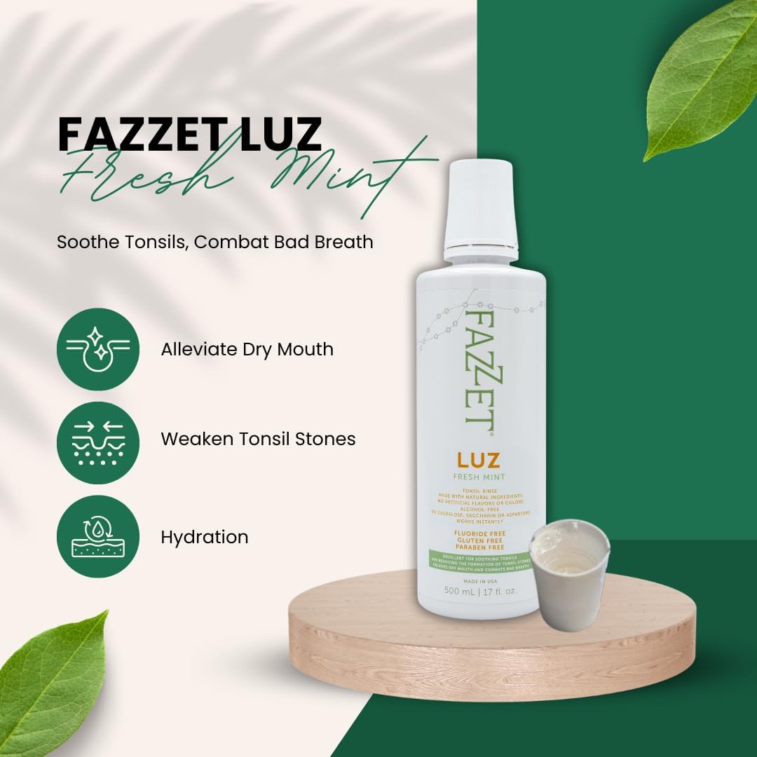 Tonsil Stone Mouthwash for Stone Remover – Tonsil Stone Removal, Treatment of Natural Tonsil Stone, Combat Bad Breath & Get Rid of Dry Mouth – Gluten Paraben & Alcohol Free, Fresh Mint FAZZET LUZ