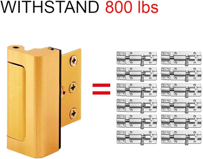 2 Pack Door Reinforcement Locks with 8 Screws, Home Security Door Lock for Toddler, Childproof Door Lock Night Lock Withstand 800 Lbs Red Gold