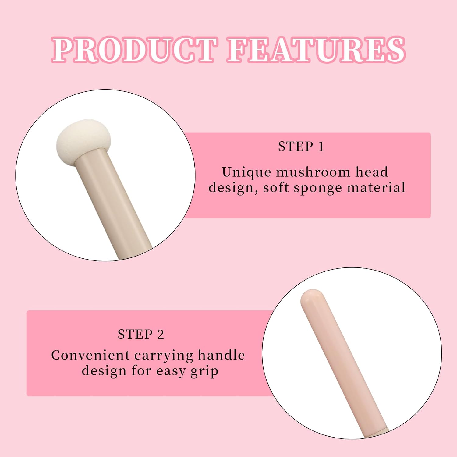 10 Pcs Makeup Applicators, Concealer Sponge With Handle, Round Mushroom Makeup Brushes, Soft Fluffy Face Blenders & Sponges Applicator For Women Girls (Pink)