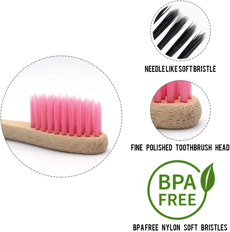 Virgin Forest 8 Pcs Bamboo Toothbrush, BPA-Free Soft Toothbrushes, Natural Eco-Friendly Biodegradable Best Travel Wood Toothbrush Set, for Sensitive Gums