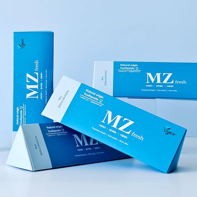 WISEMOTHER MZ Fresh Vegan Toothpaste 2-Pack – Fluoride-Free, SLS-Free Natural Mint Toothpaste with Lemon Oil & Xylitol, 120g Each, Fresh Breath & Healthy-Looking Gums