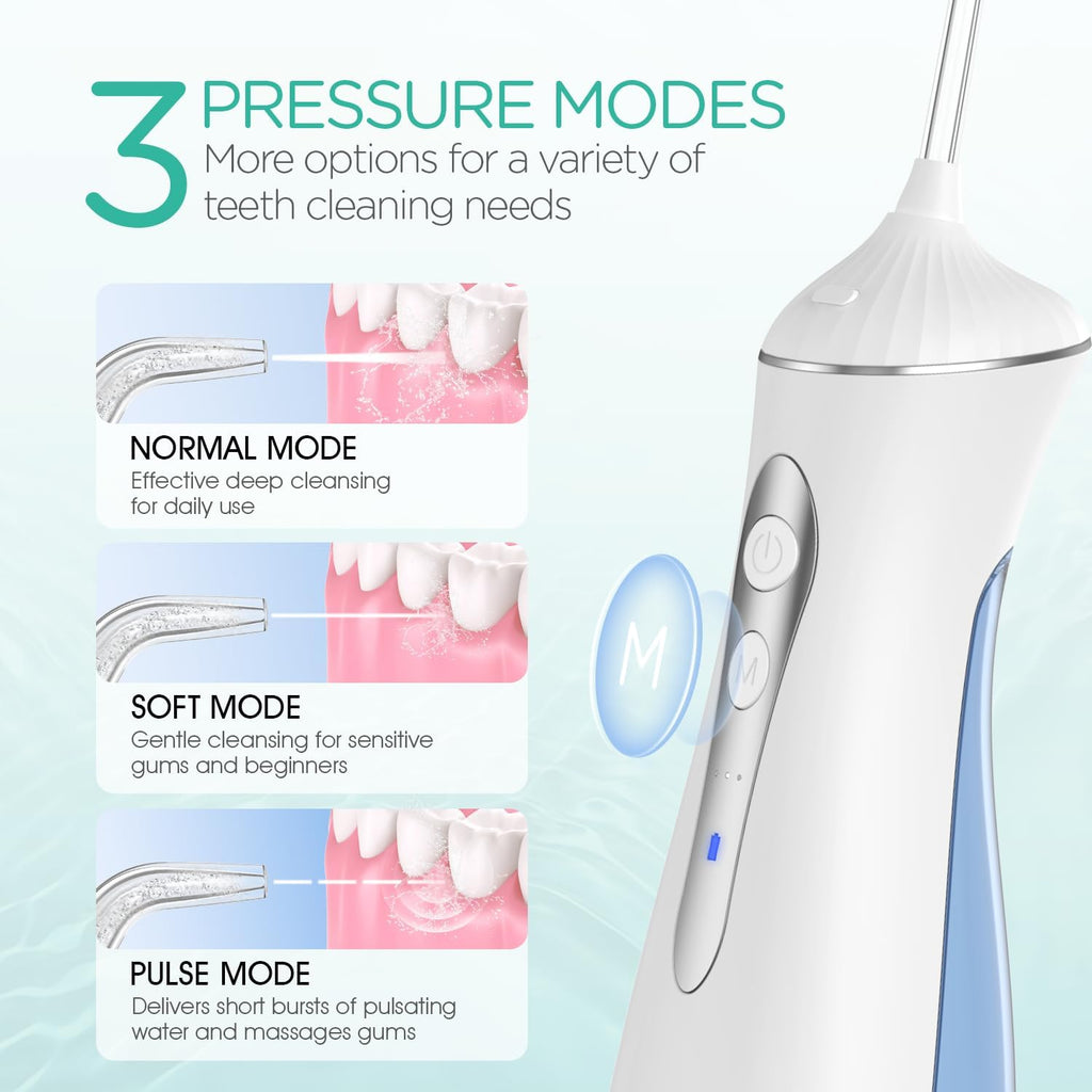 VOYOR-HEALTH Water Dental Flosser for Teeth Cordless, Rechargeable Electric Flosser for Teeth Cleaning and Flossing, Portable Oral Irrigator 3 Modes & IPX7 Waterproof for Travel Home WF400 (Blue)
