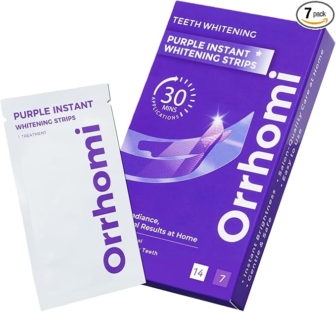 Teeth Whitening Strips 7 Treatments, Enamel Safe for Sensitive Tooth, Whitens Teeth, Purple Whitening Strips, Removes Yellow Stains & Bad Breath - Effective Color Correction for a Brighter Smile