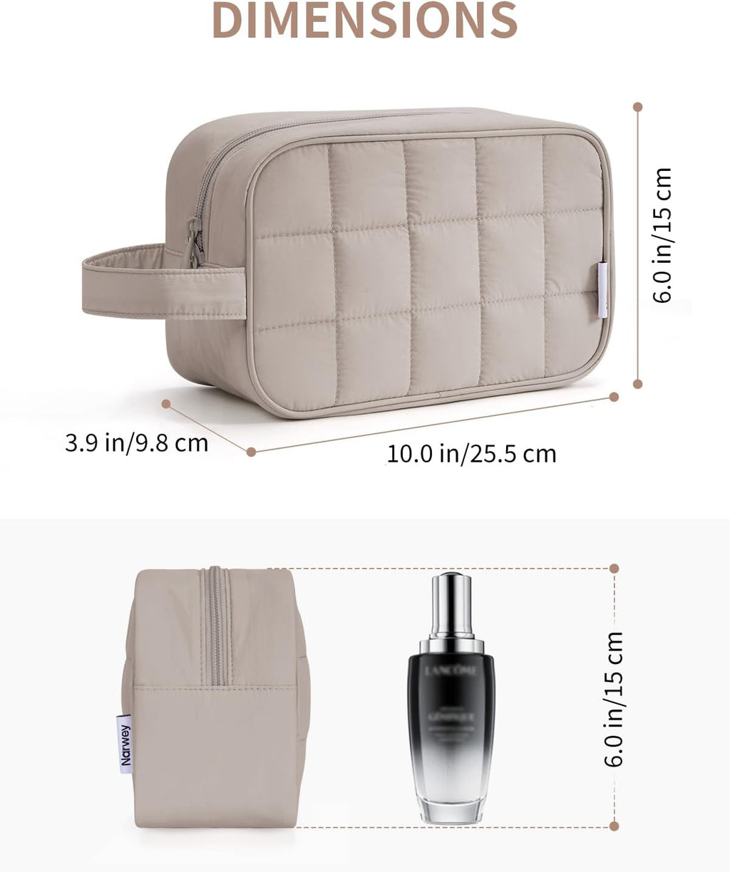 Narwey Puffy Travel Toiletry Bag for Traveling Women Girl, Travel Bag for Toiletries, Cute Travel Makeup Bag Organizer, Quilted Cosmetic Bag Make Up Skincare Medicine Bags