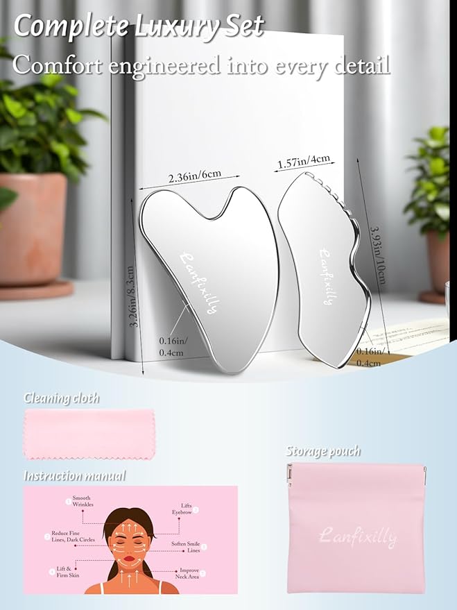 2Pcs Stainless Steel Gua Sha, Gua Sha Facial Tools for Face Sculpting, Metal Gua Sha Skin Care, Massage Gift for Women