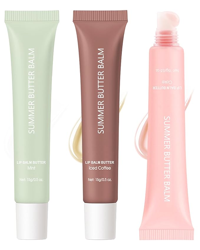Hydrating Tint Lip Balm Summer Butter Kit, Mint Clear Sheer Beige Brown Pink Sugar Glossy Lip Gloss,Moisturizing Non-Sticky Jelly Lip Moisturizer,Glow Reviver Lip Care Oil,Gift for Women Girl-Set E