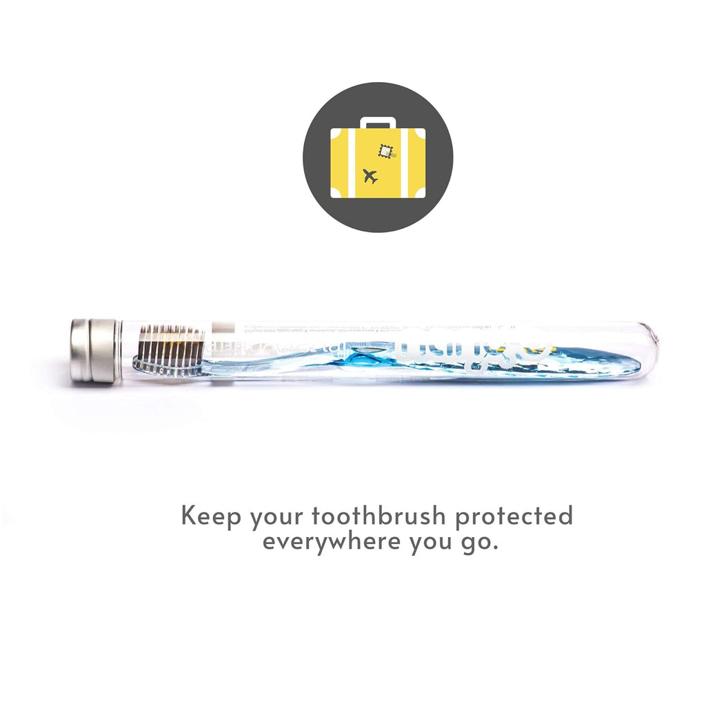 Nano-b Manual Toothbrush for Adults with Sensitive Gums, Gold & Charcoal Soft/Medium Bristles, Travel Case, Blue