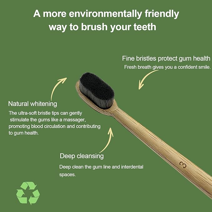 Extra Soft Bamboo Toothbrush,Natural Soft Toothbrushes for Adults,Micro Nano10000 Bristles Toothbrushes for Sensitive Gum,Fully Biodegradable,4 Pack