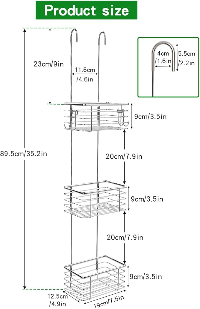 3-Tier Small Hanging Bathroom Organizer,caddy hanging,Shampoo Holder Stainless Steel,over the door shower caddy,shower storage