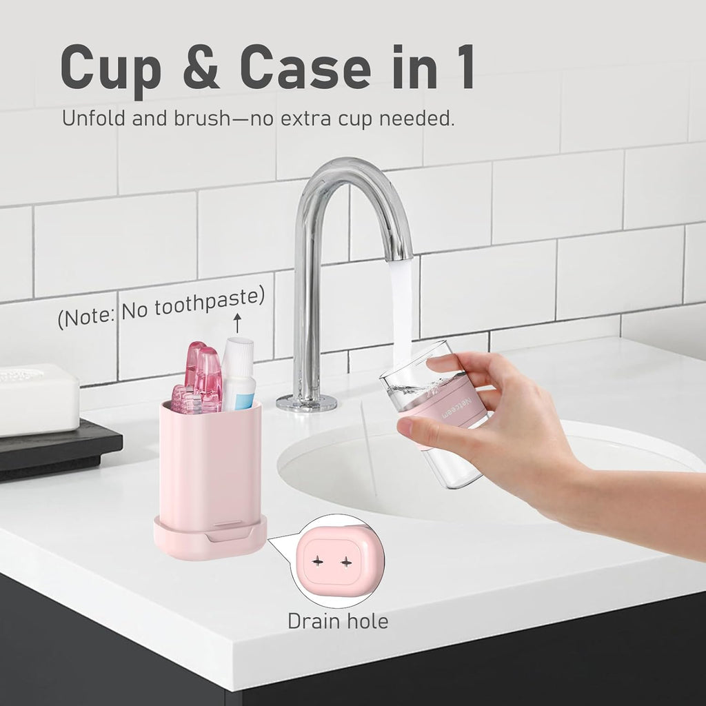 Toothbrush Case Kit Portable Folding Tooth Brush Holder for Travel and Toothpaste Cover Container with Mouthwash Cup, Compact Oral Clean Tools Organizer for Camping, Trips, School, Home (1Pack）