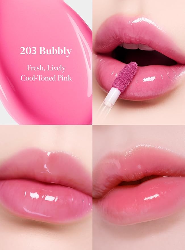 Dew Drop Tint #203 Bubbly 4.5g, Glossy, Lightweight Lip Stain, Glass-Like, High Shine, Moisturizing Lip Oil, Long Lasting Color, Hydrating Gloss, Dewy Finish, Korean Beauty Makeup