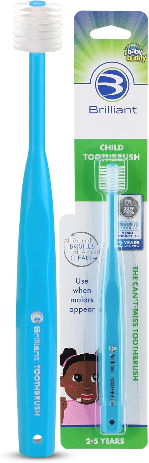 Brilliant Oral Care Child Toothbrush with Soft Bristles and Round Head, for a Kid Approved, Easy to Use All-Around Clean Mouth, Ages 2-5 Years, Sky Blue, 1 Pack