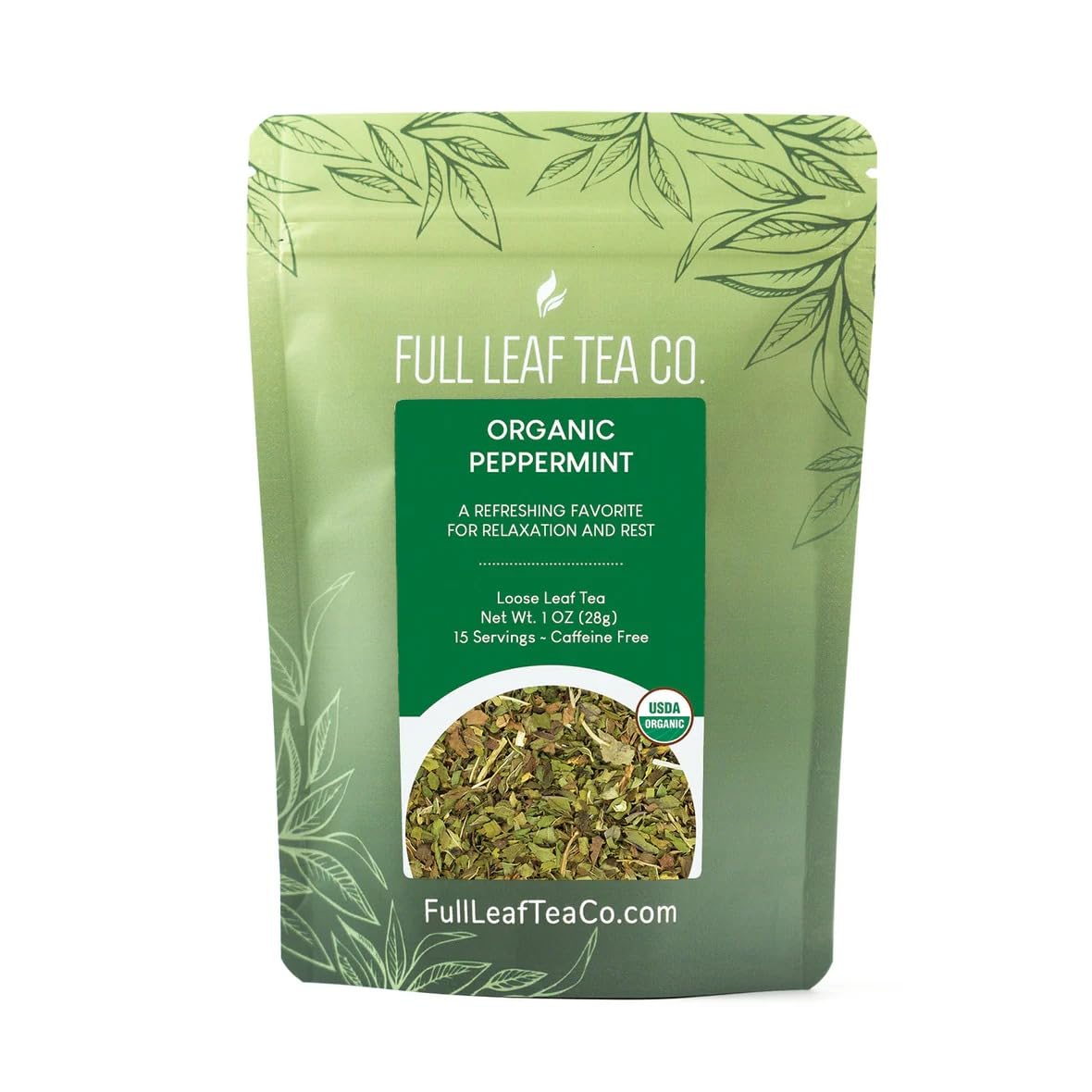 Organic Peppermint Tea - 1oz Bag (Approx. 15 Servings) | Full Leaf Tea Co.