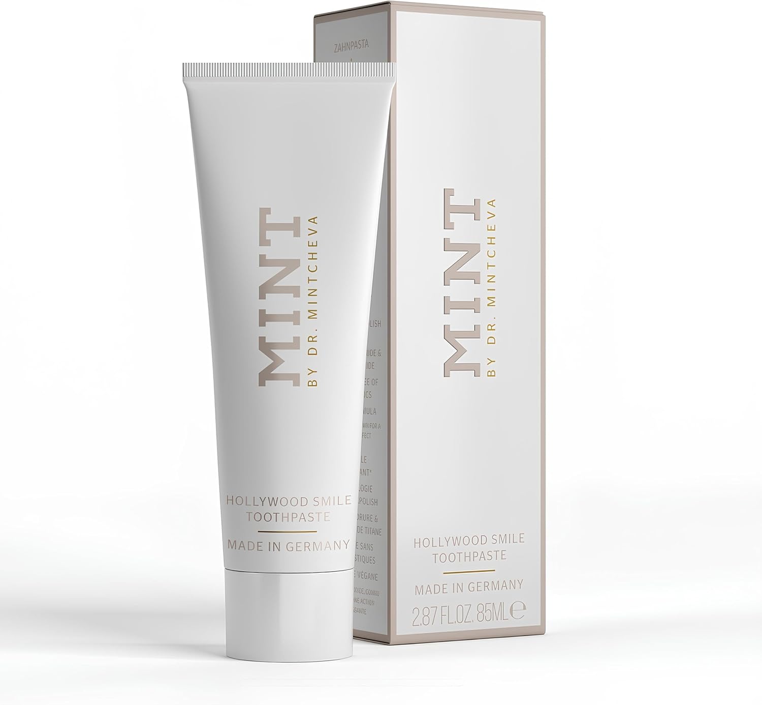 Mint Hollywood Smile Toothpaste (85 ml) - Innovative 2-Phase Formula with Whitening Booster - Fluoride-Free - MPT1 Ultra Polish Technology with Perlite - Pap Technology for Gentle Whitening - Vegan