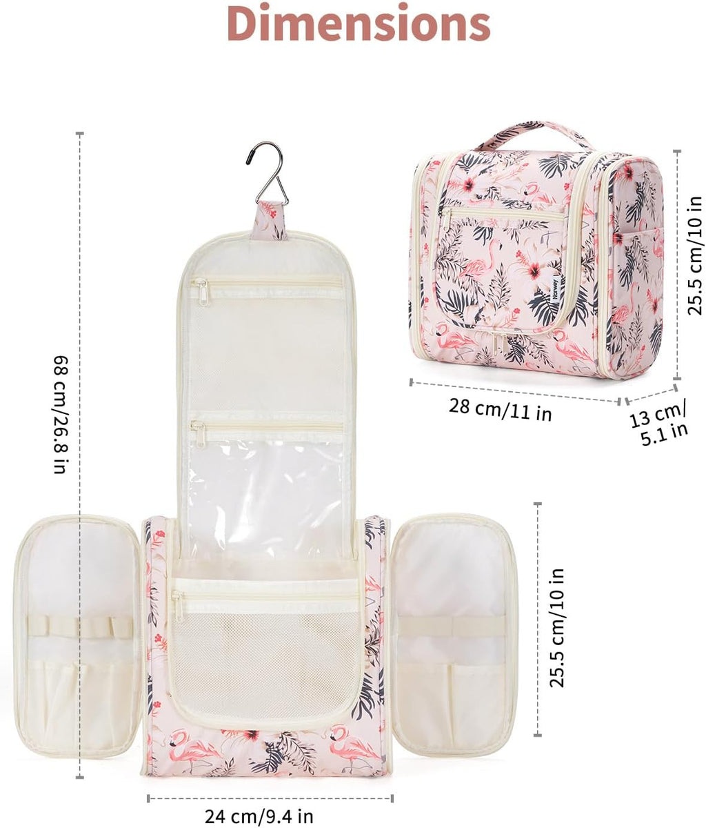 Narwey Hanging Toiletry Bag for Women Travel Makeup Bag Organizer Toiletries Bag for Cosmetics Essentials Accessories (Large, Beige Bird)