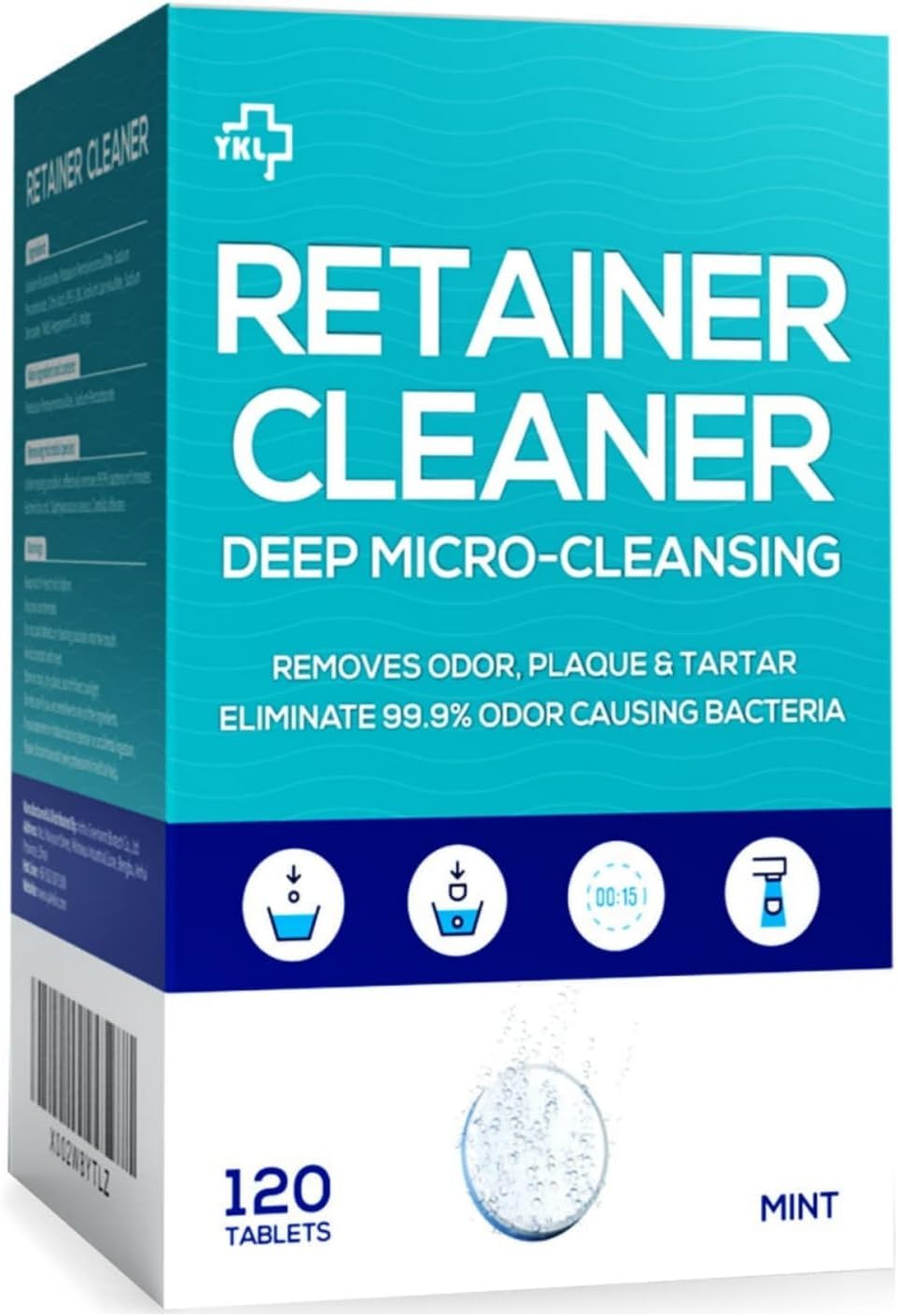 Y-Kelin Retainer and Denture Cleaner 120 Tablets for 4 Months Removes Stains Plaque Odors for Dentures Retainers Mouth Guard and Removable Dental Appliances (120 PCS, Mint)