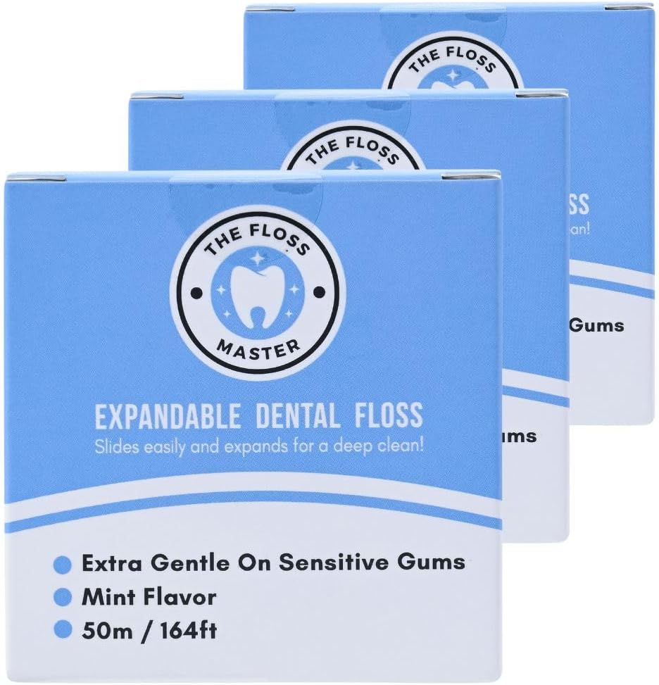 Expandable Dental Floss 3 Pack I Plastic-Free Dispenser I 50 Meter / 164 feet per Pack I Gentle Glide for Effective Cleaning I Mint Flavor