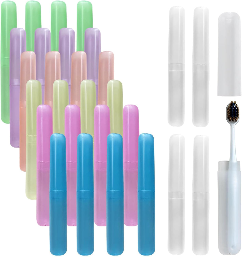 28 Pcs Travel Toothbrush Covers - 7 Color Portable Toothbrush Case, Tooth Brush Cover Cap in Bulk for Daily Use, Kids School & Trip, Camping, Vacation Essentials (Bulk Pack of 28)