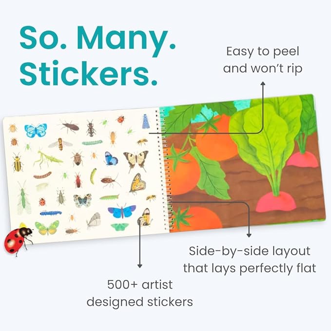 Cupkin Hello Bugs Sticker Book Activity for Kids, Toddler Airplane Travel Essentials, 500+ Bugs Stickers for Kids + 12 Scenes + 12 Coloring Book Pages, Bug Lover Gift, Children's Crafts Ages 2-8